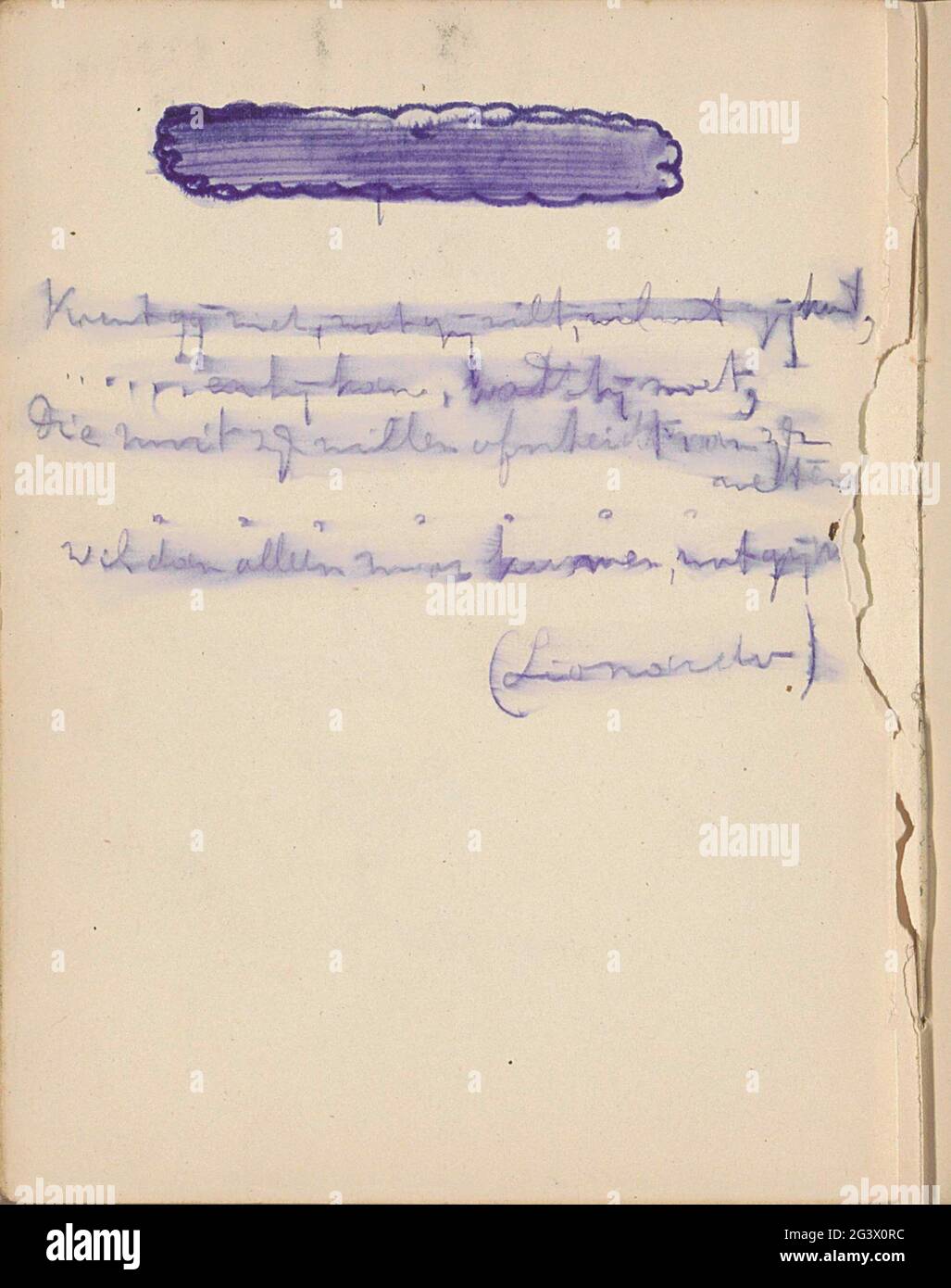 Note. Leaf 68 Verso from a sketchbook with 69 sheets. Stock Photo
