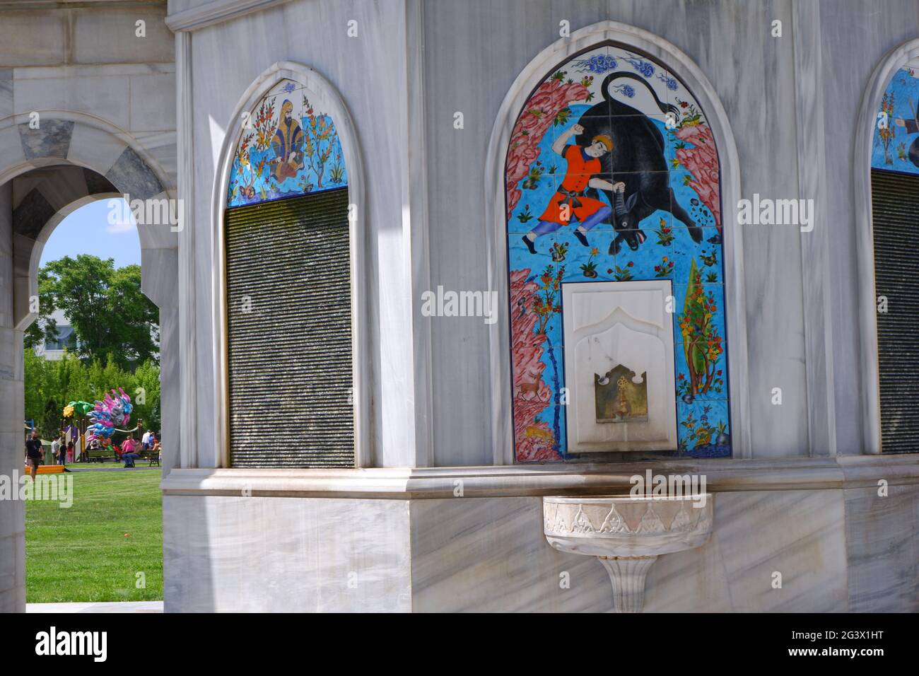 Marble Wall Picturing Stories by Turkish Mythology at Dede Korkut Park Eskisehir-Turkey Stock Photo