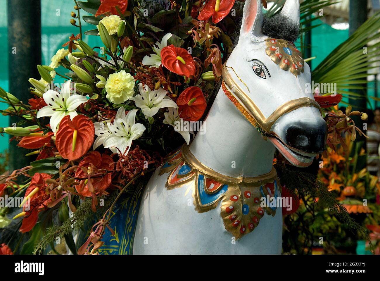 Flower Laden Image of Horse Stock Photo