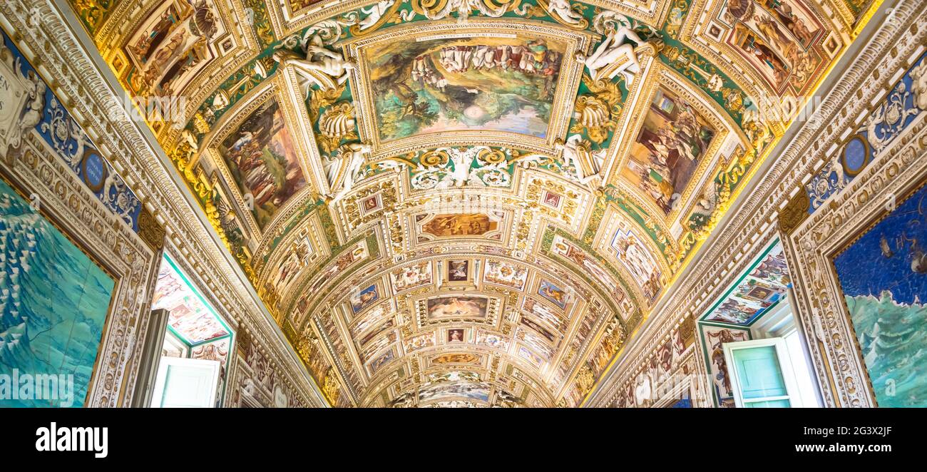 Perspective view in the Gallery of Maps in Vatican Museum, Vatican City, Rome. Stock Photo