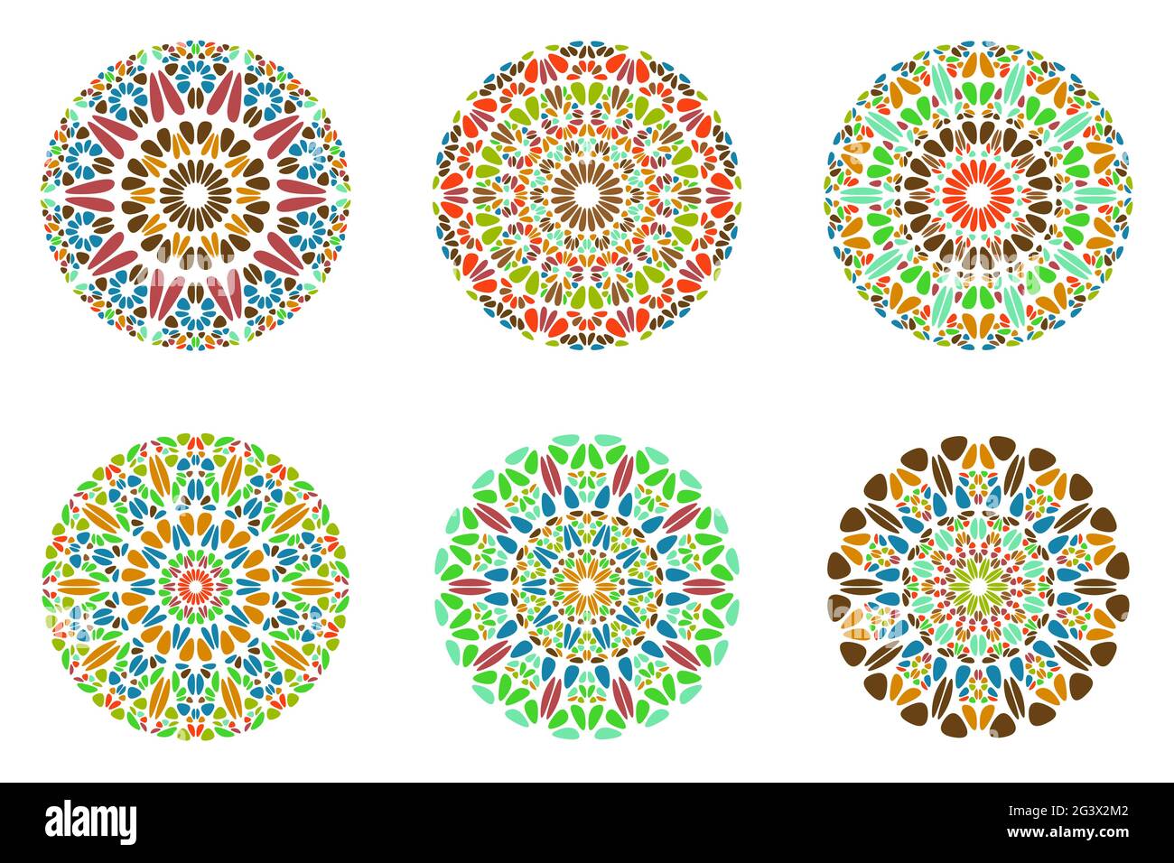 Colorful gemstone mandala logo set - round geometrical circular vector graphic elements Stock Vector