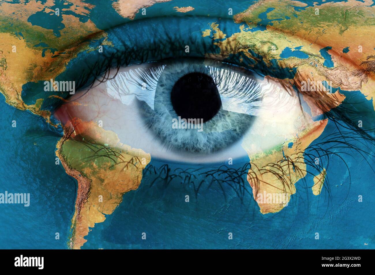 Earth continents painted on face concept Stock Photo