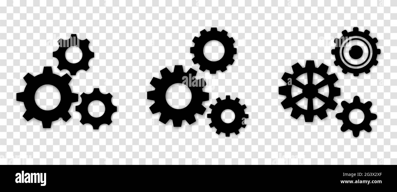 Gear icons. Flat design. Gear symbol isolated on transparent background