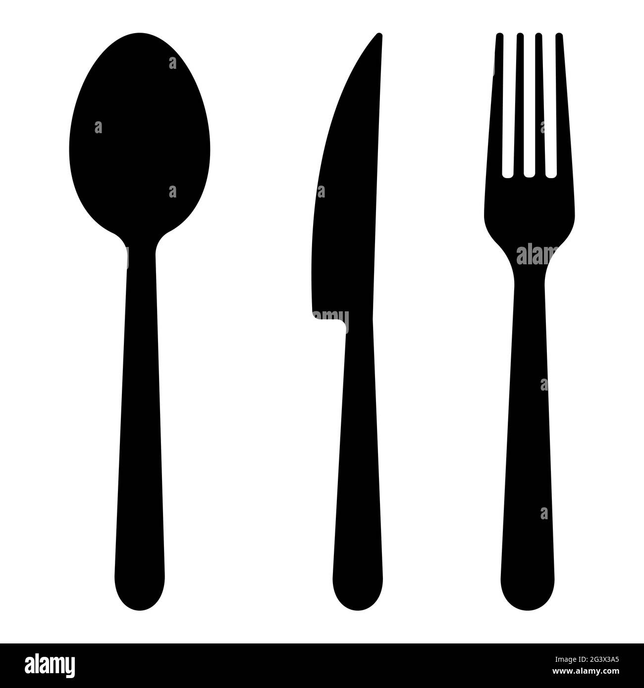 Fork, Spoon and Knife. Silhouettes Icons Isolated on White Background Stock Vector