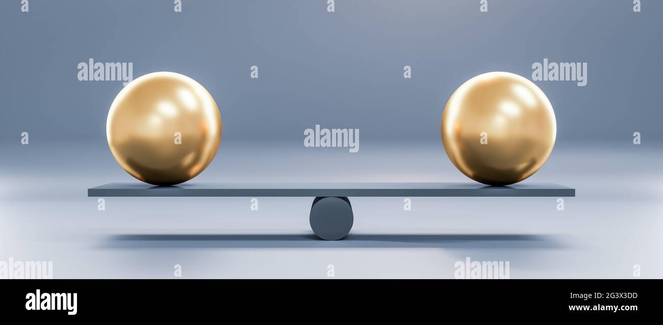 Two big balls on a scale concept Stock Photo