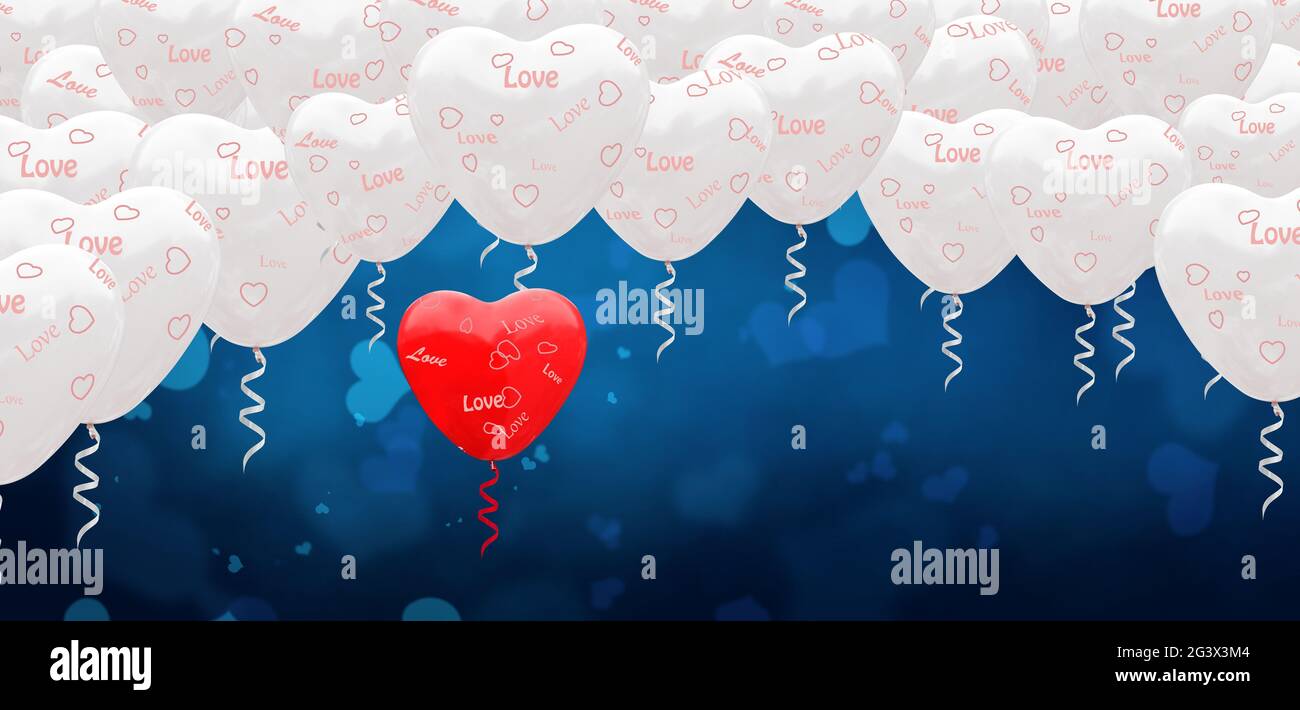 Happy Valentine's day. Background with heart shaped air balloon. 3d ...