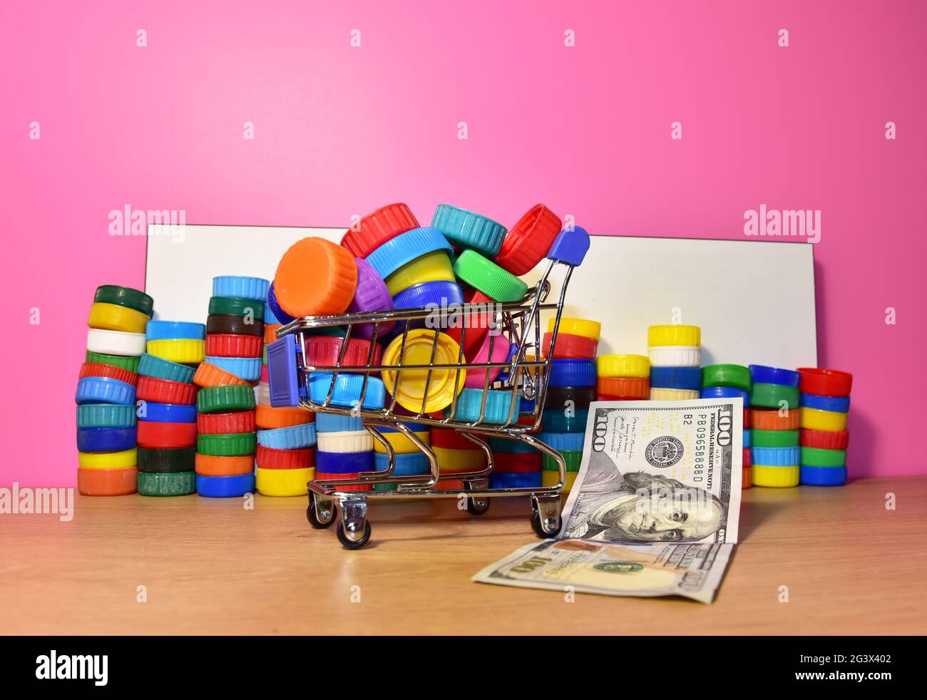 Plastic bottle caps for recycling. Cap material acceptance of plastic recyclable materials for