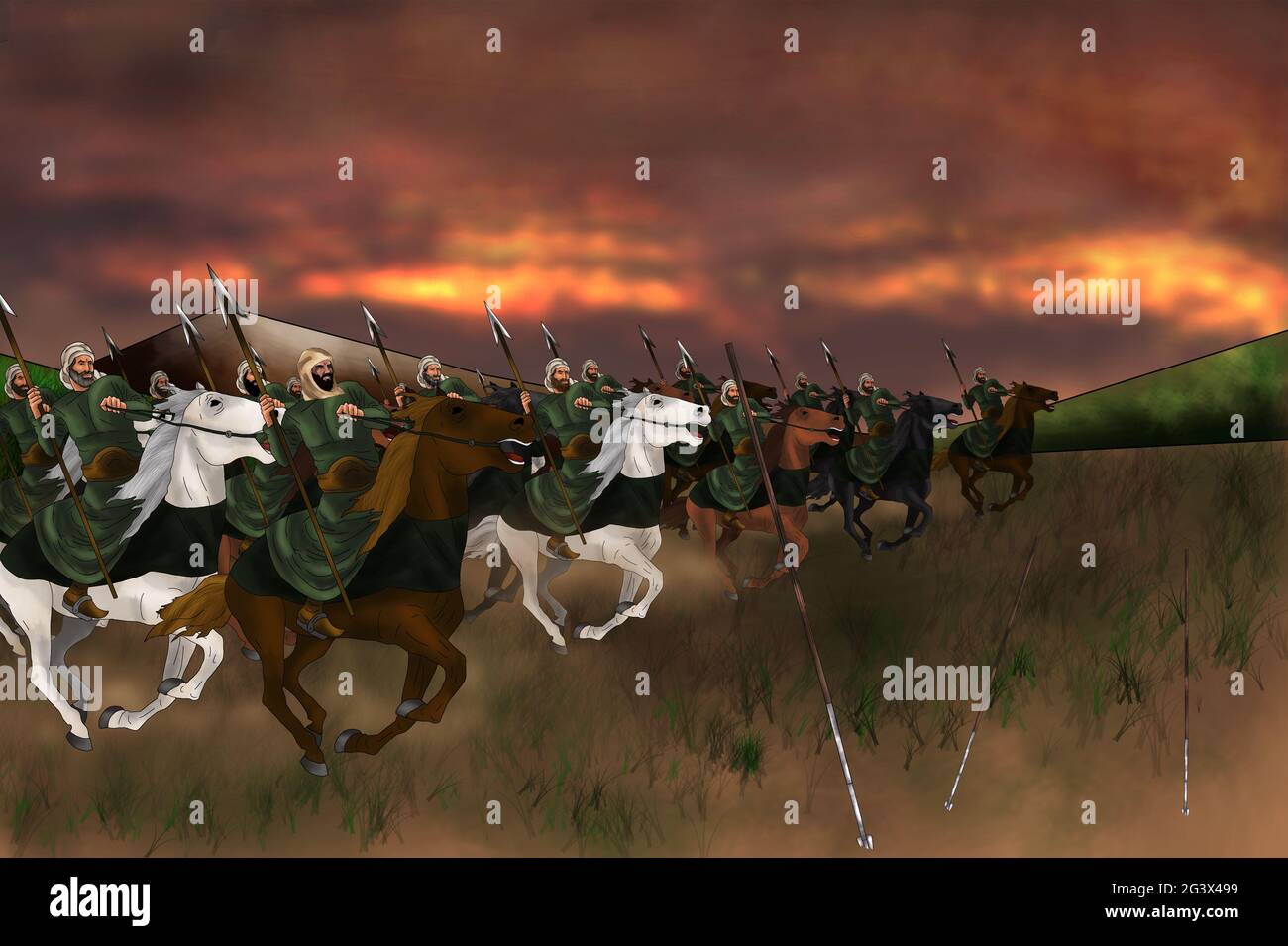 spear cavalry attacking the enemy Stock Photo