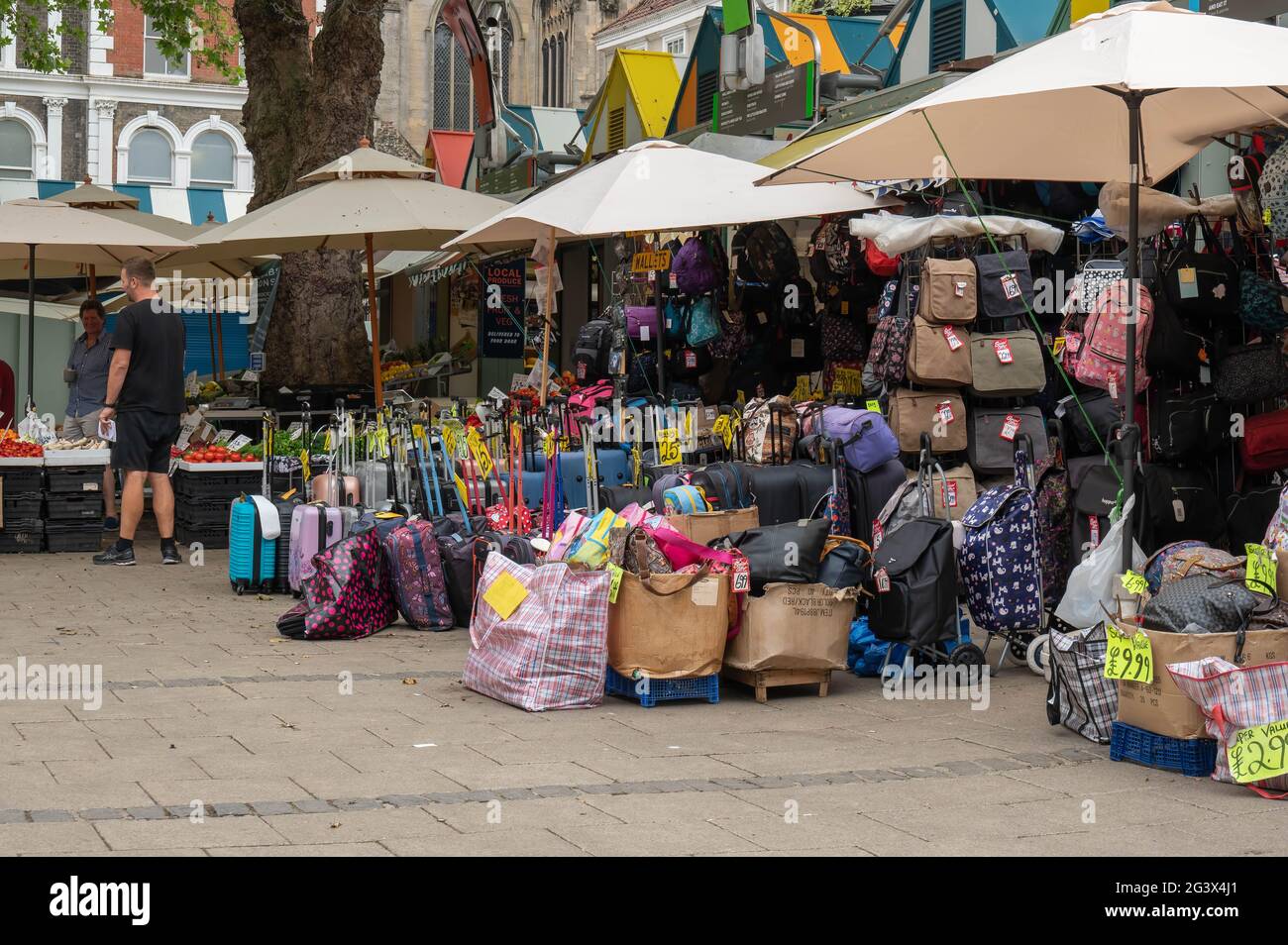Norwich city centre market stall holders selling there wares Stock