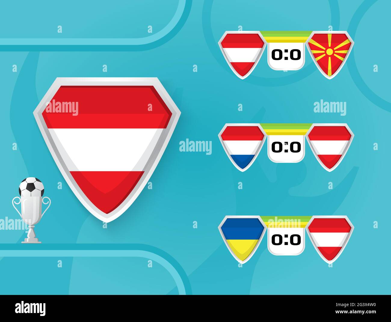 Schedule of national football team of Switzerland matches in the European Championship 2020. Shields with the flag of Turkey, Switzerland, Wales, Ital Stock Vector