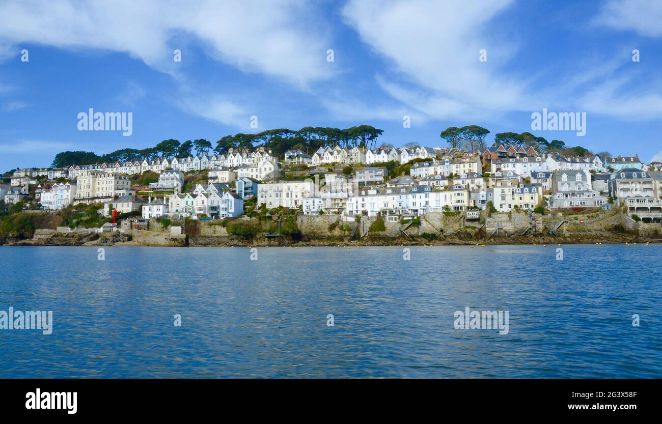 Fowey, Cornwall, UK on a sunny day from the water Stock Photo