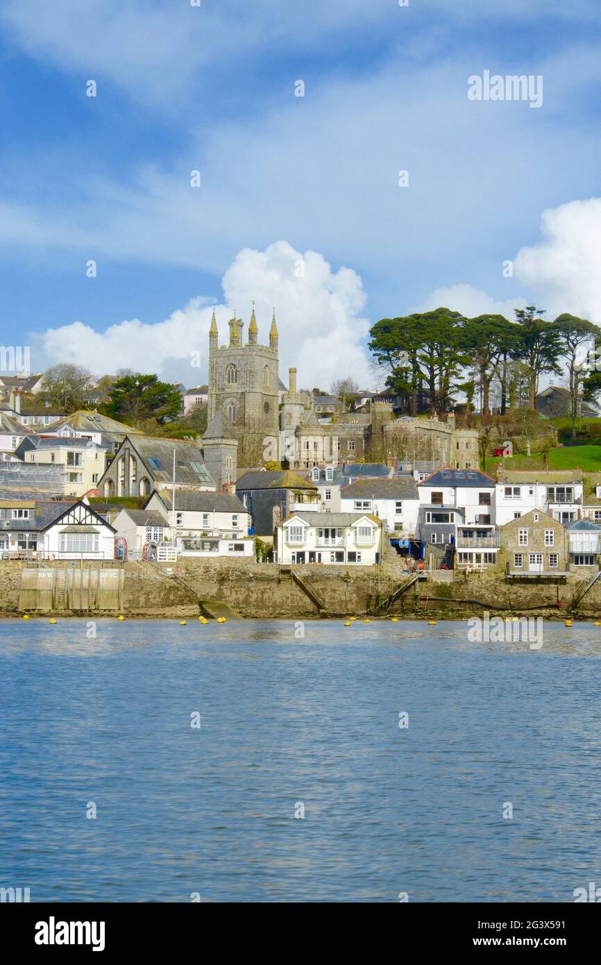 Fowey, Cornwall, UK on a sunny day from the water Stock Photo
