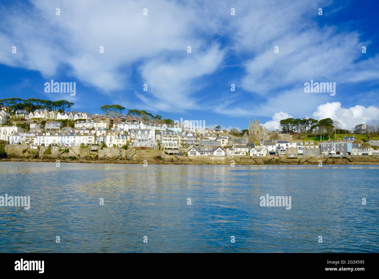 Fowey, Cornwall, UK on a sunny day from the water Stock Photo