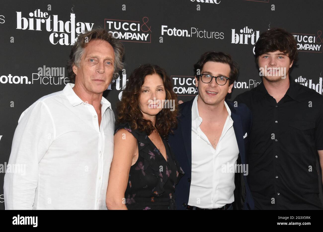 Beverly Hills, California, USA 16th June 2021 (L-R) Actor William Fichtner, Kymberly Kalil, actor Sam Fichtner and actor Vangel Fichtner attend The Los Angeles Premiere of The Birthday Cake on June 16, 2021 at Fine Arts Theater in Beverly Hills, California, USA. Photo by Barry King/Alamy Stock Photo Stock Photo