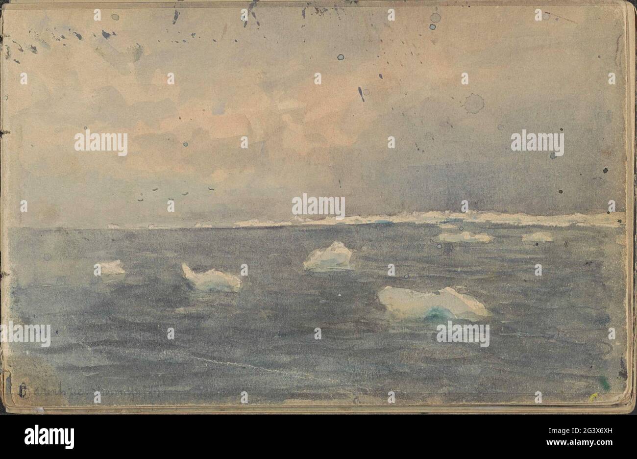 View of the Barents Sea with ice floes. Leaf 1 Recto from a sketchbook with 35 blades meant during the expedition to Nova Zembla in 1880. Stock Photo