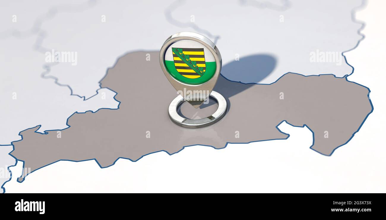 State of Saxony and navigation pin with Saxony flag Stock Photo - Alamy