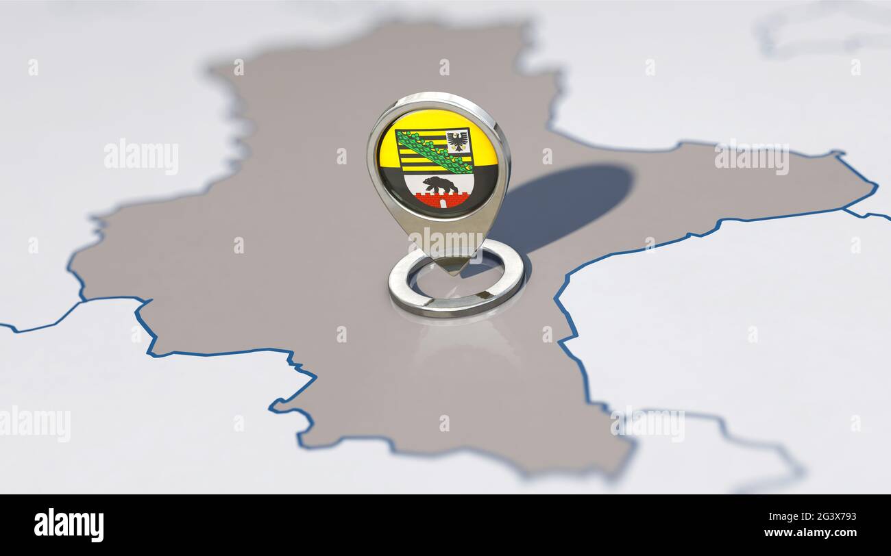 State of Saxony-Anhalt and navigation pin with Saxony-Anhalt flag Stock Photo