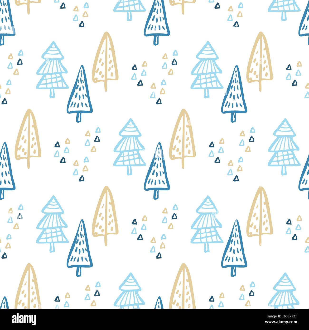 Christmas Tree Doodle Seamless Pattern. Winter Stylized Simple Fir