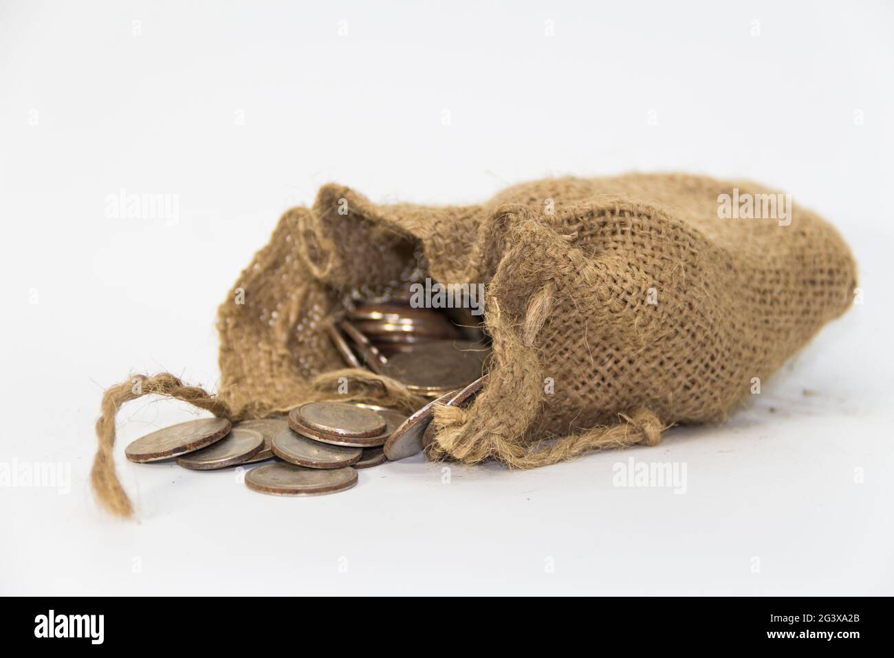 Sack with the thirty silver coins biblical symbol of the betrayal of judas Stock Photo