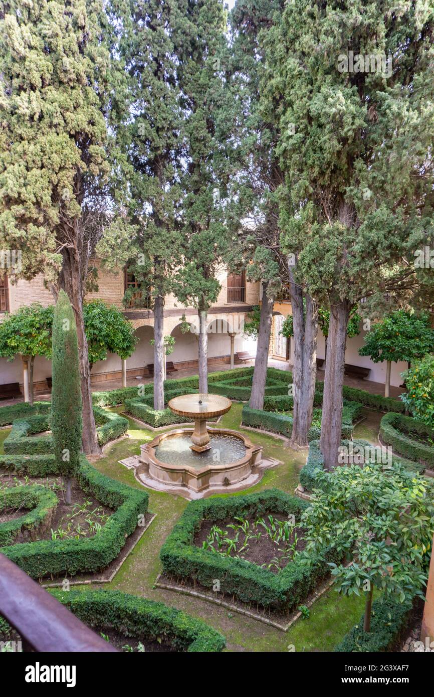 The Jardin de Lindaraja in the Nazaries Palace in the Alhambra in Granada Stock Photo