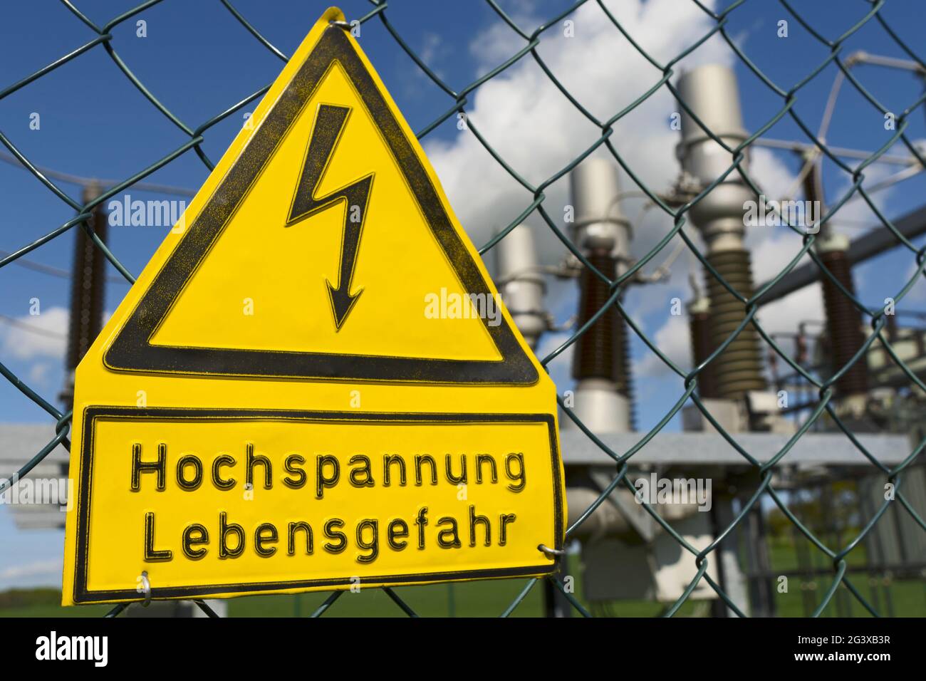 Sign High voltage Danger to life Stock Photo