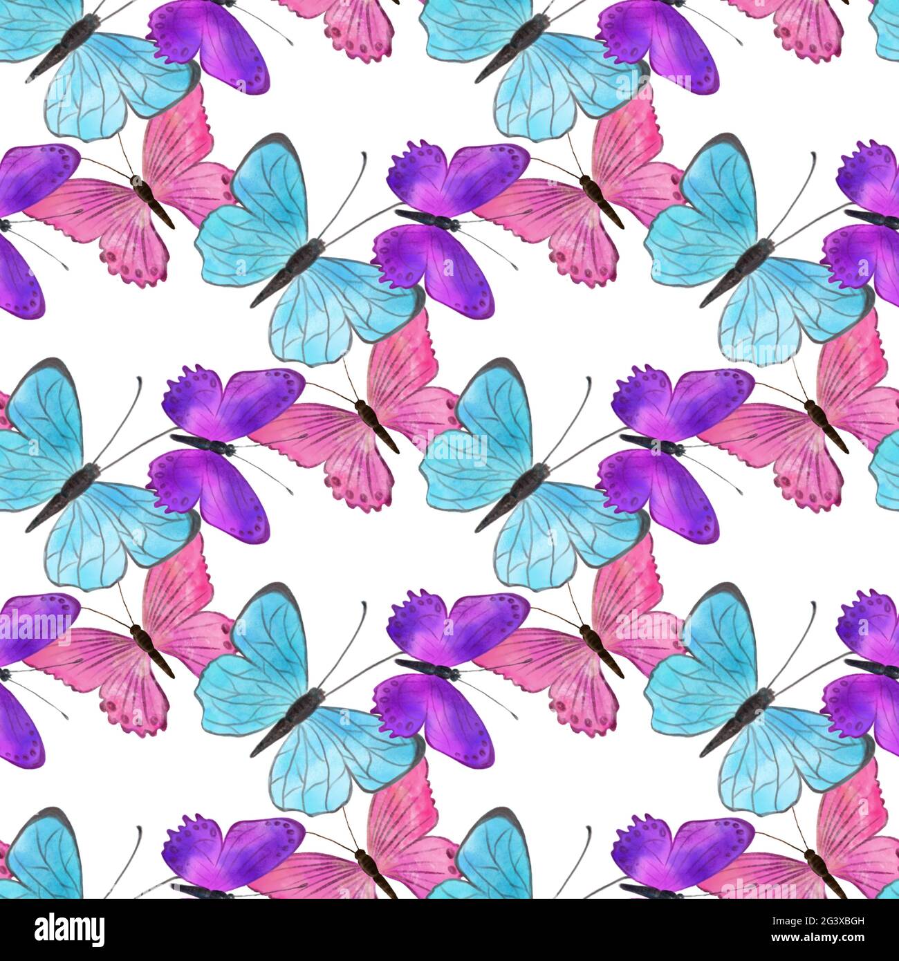 Watercolor butterflies hand drawn seamless pattern. High quality  illustration For fabric, wallpaper, textile, any surface design Stock Photo  - Alamy