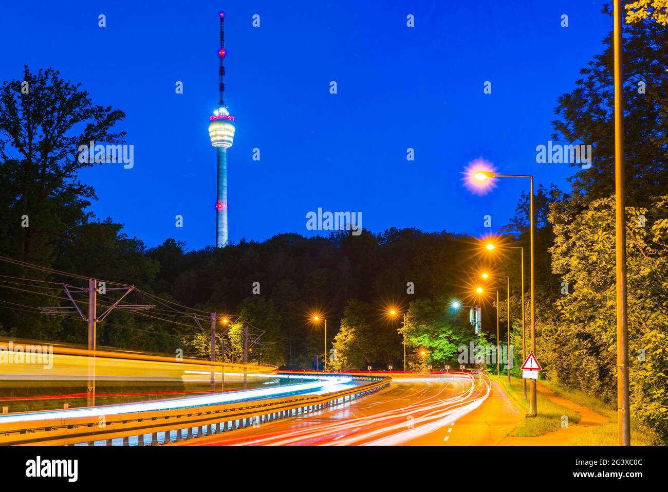 Germany, City scape of stuttgart city skyline and traffic next to ...