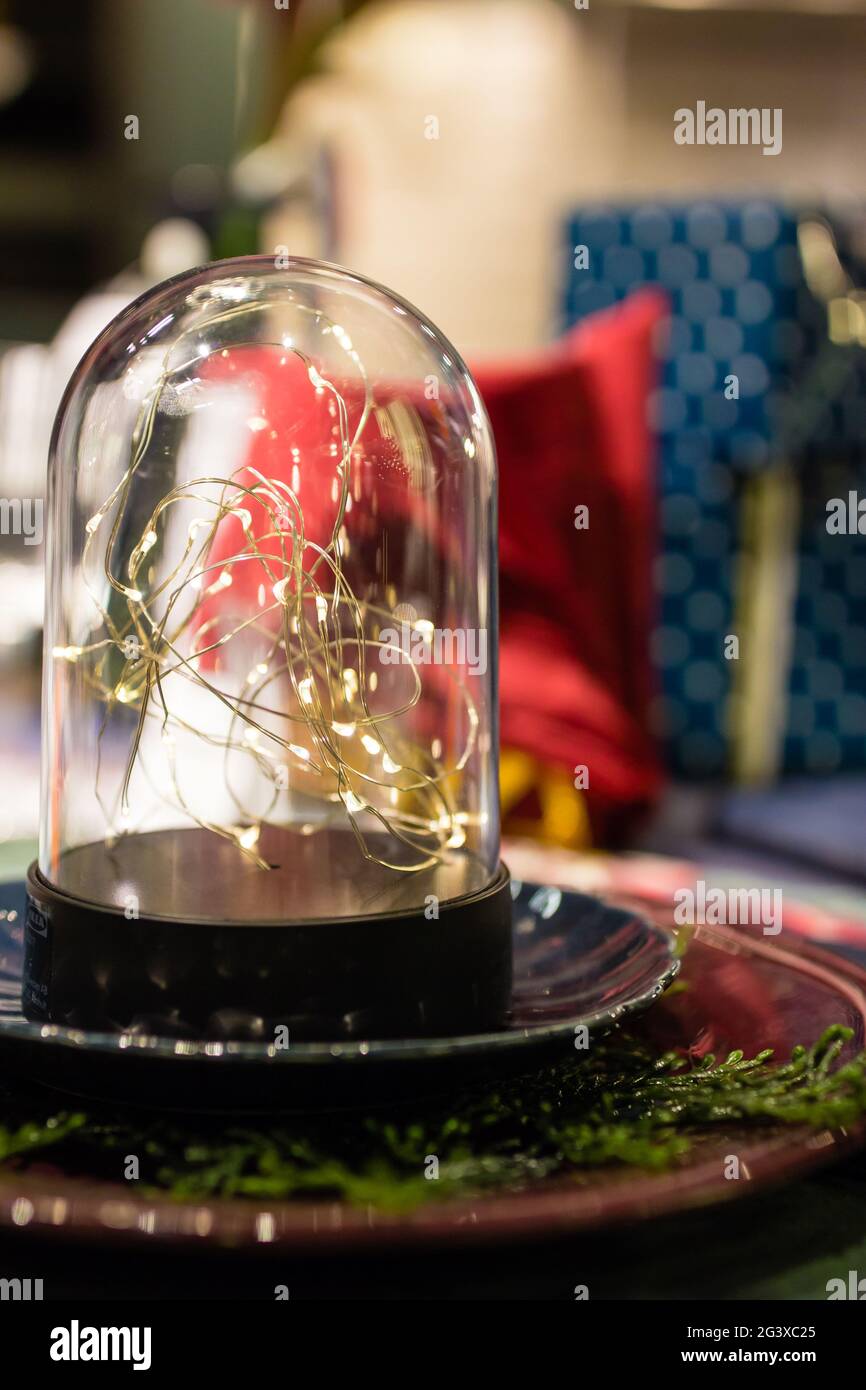 Winter Holidays Table Winter Holidays Table Decorations. Happy New Year and Merry Christmas Party Preparation.decorations. Happy New Year and Merry Ch Stock Photo