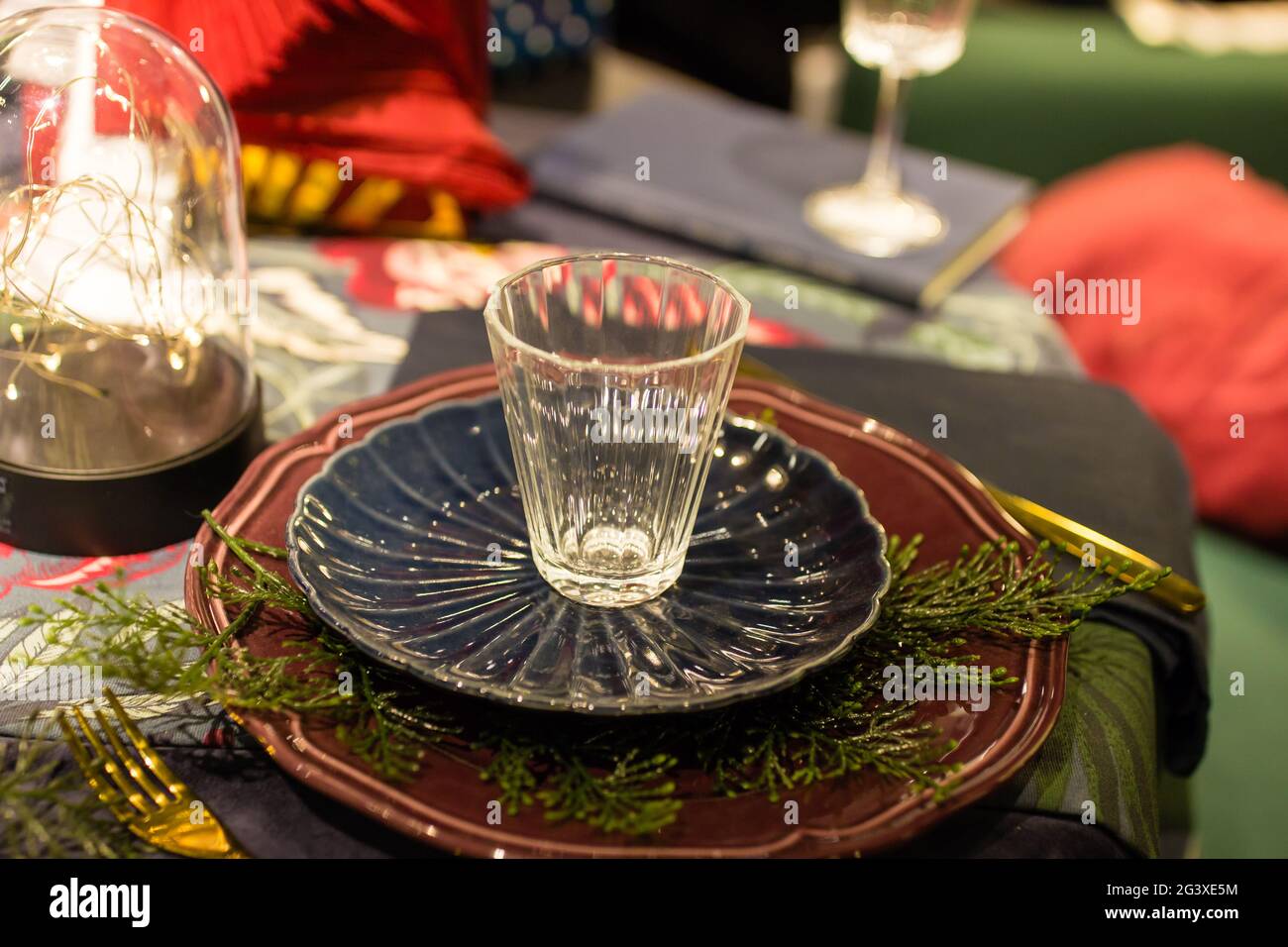 Winter Holidays Table Winter Holidays Table Decorations. Happy New Year and Merry Christmas Party Preparation.decorations. Happy New Year and Merry Ch Stock Photo