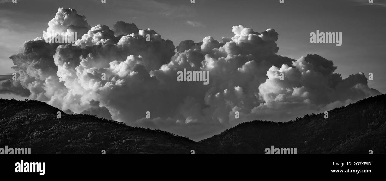 Storm clouds gather to the north of Hong Kong in summer (b&w version) Stock Photo