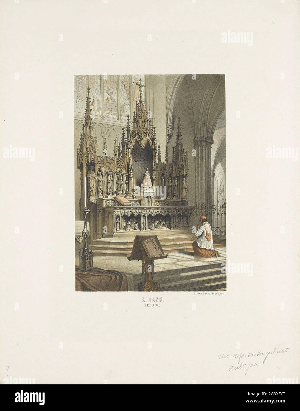 Altar. A reminder is kneeling and praying for a large gothic altar ...