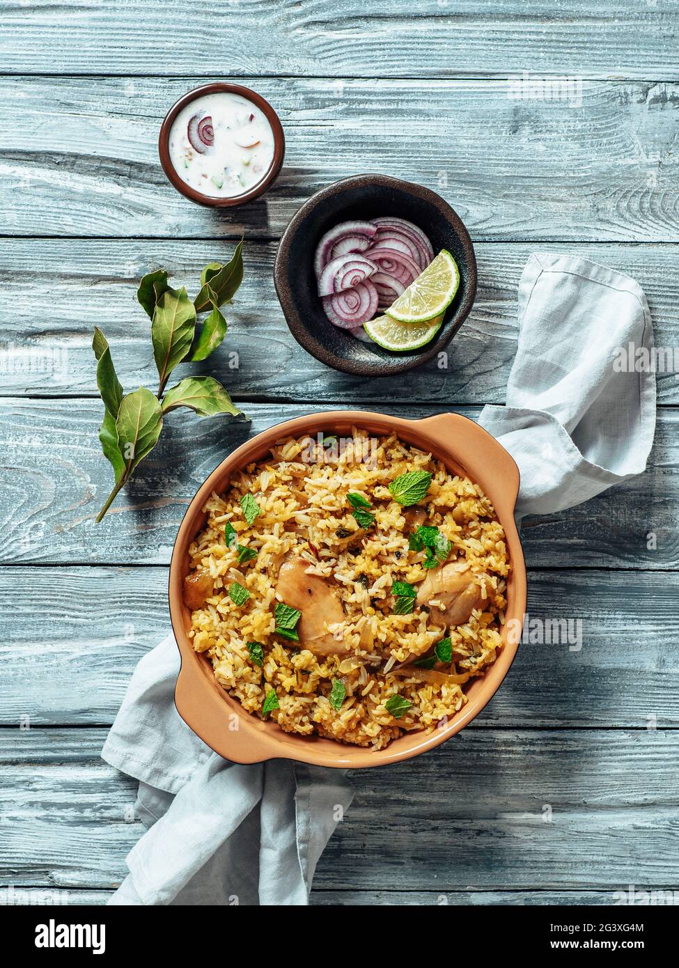 Pakistani chicken biryani rice, top view, copy space Stock Photo Alamy