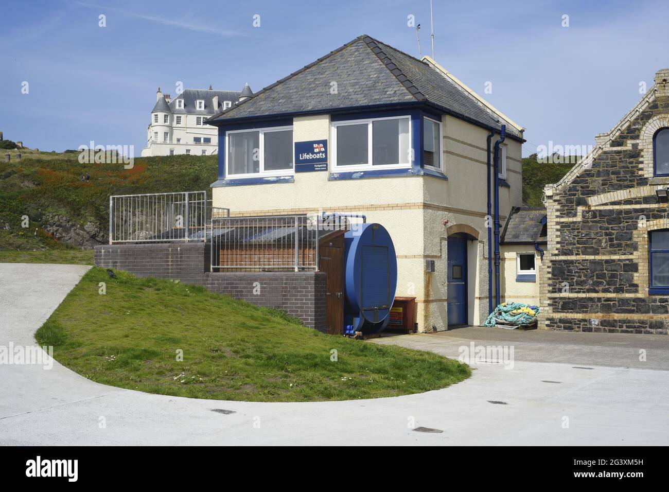 RNLI Portpatrick Lifeboat Station,  Coastguard Station, Heugh Rd, Portpatrick, Stranraer, Scotland, UK DG9 8TF. For nearly 140 years an all-weather li Stock Photo