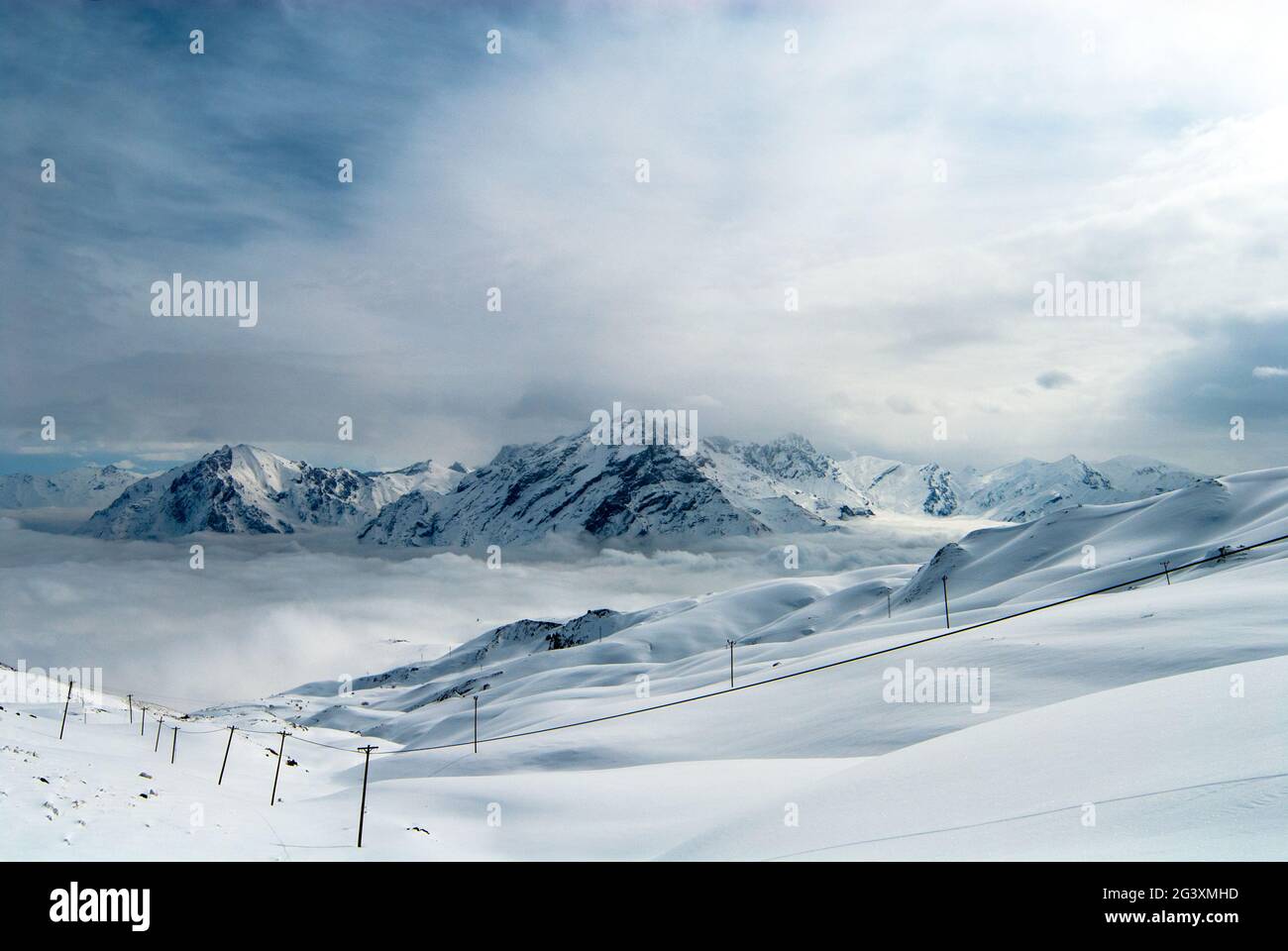 Snowy Mountains Landscape With Cloudy Weather, Hakkari, Turkey Stock 