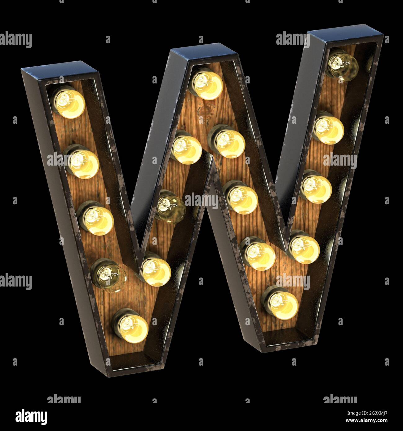 Light bulbs font Letter W 3D Stock Photo