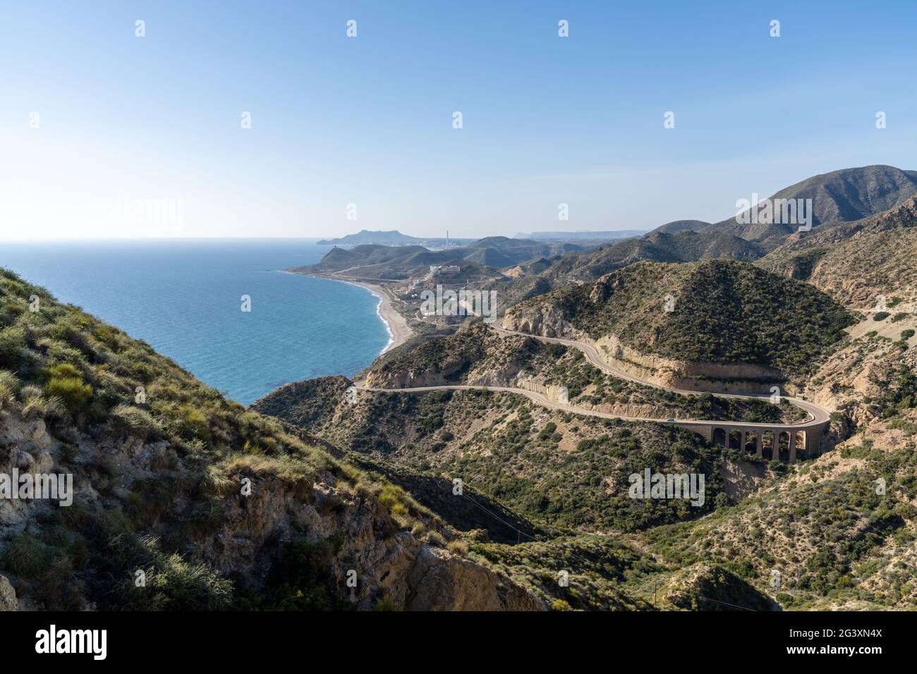 Scenic winding mountain road on the Costa de Almeria in southern Spain Stock Photo
