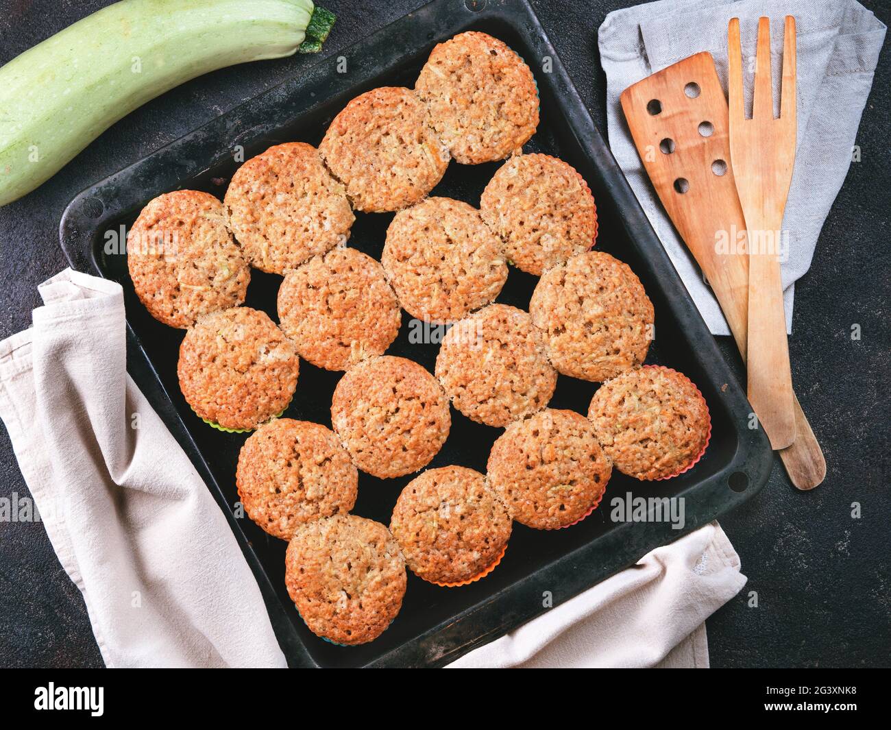 Baking tray with vegetables muffins with zucchini Stock Photo