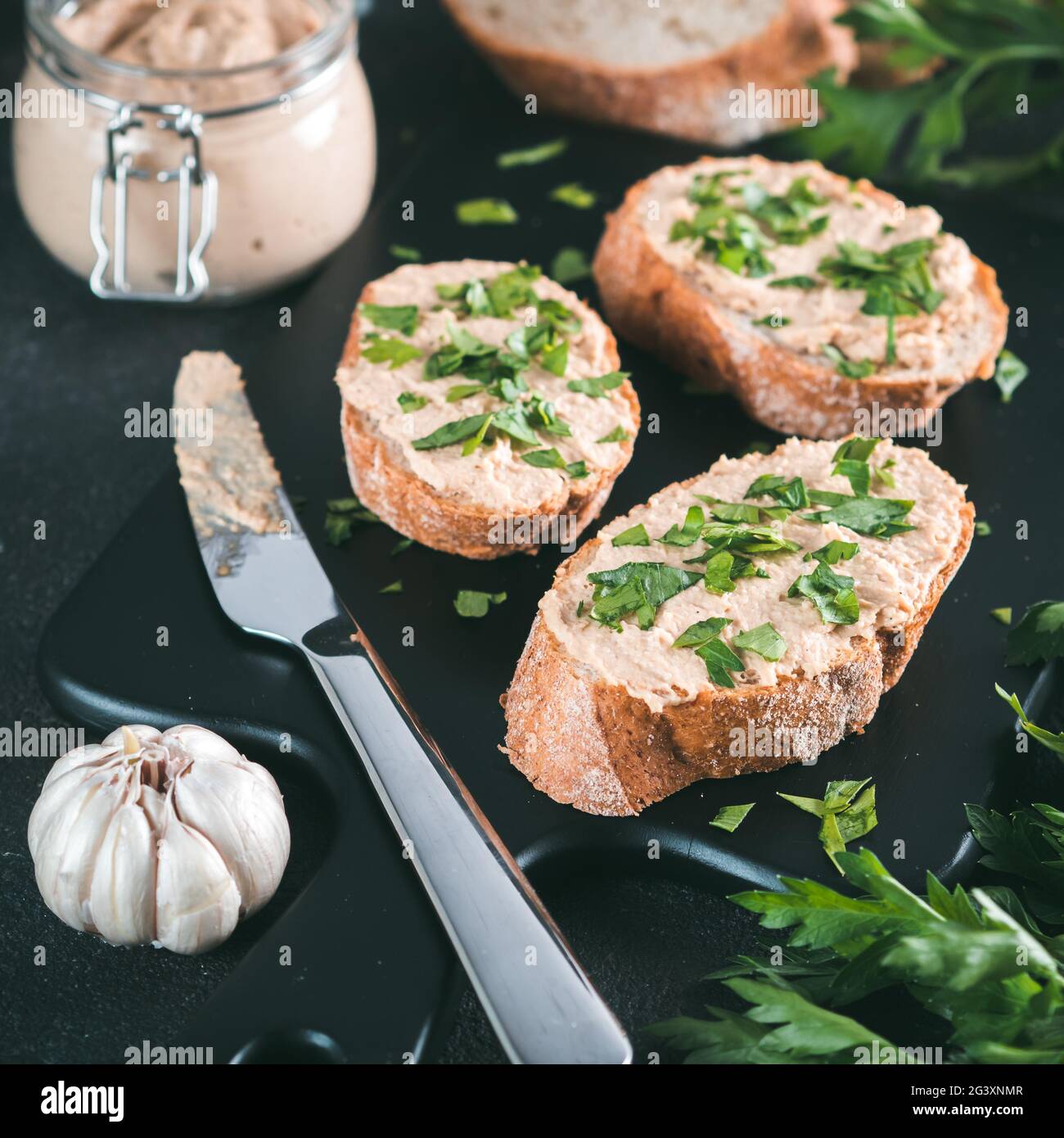 Homemade turkey pate on bread Stock Photo