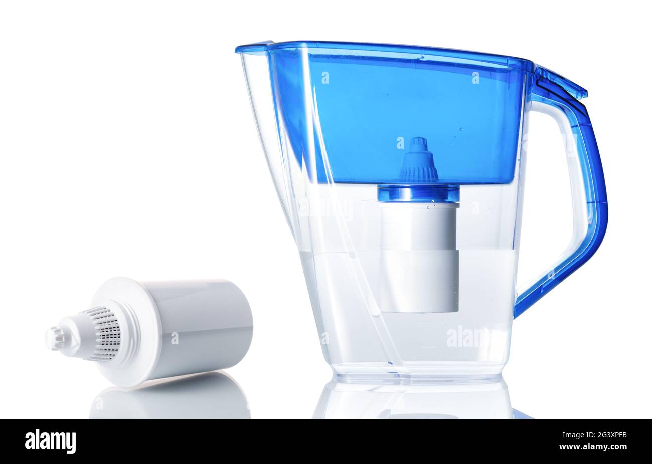 Water filter plastic jug with a new replaceable cartridge with
