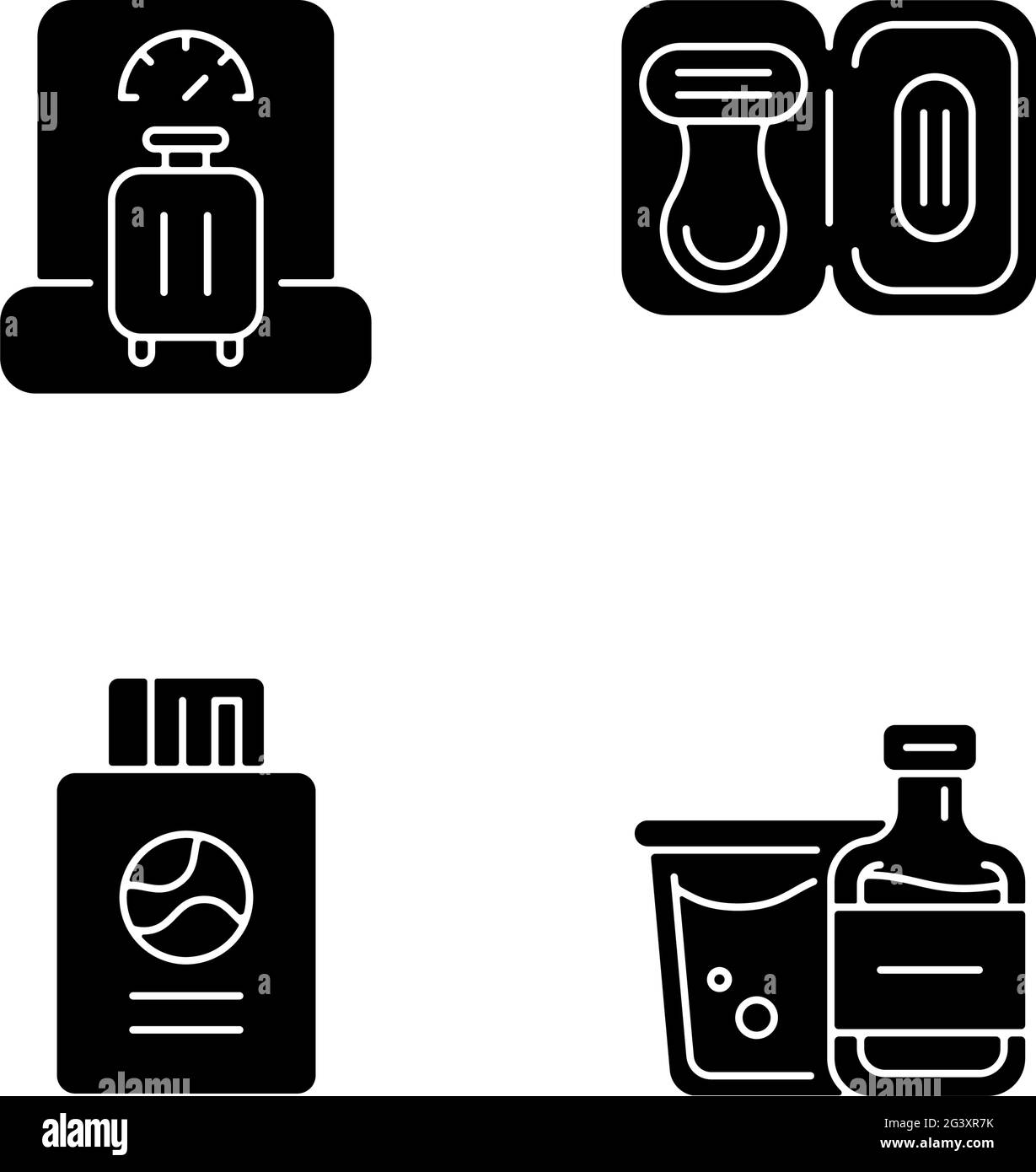 Tourist baggage for travel black glyph icons set on white space Stock ...