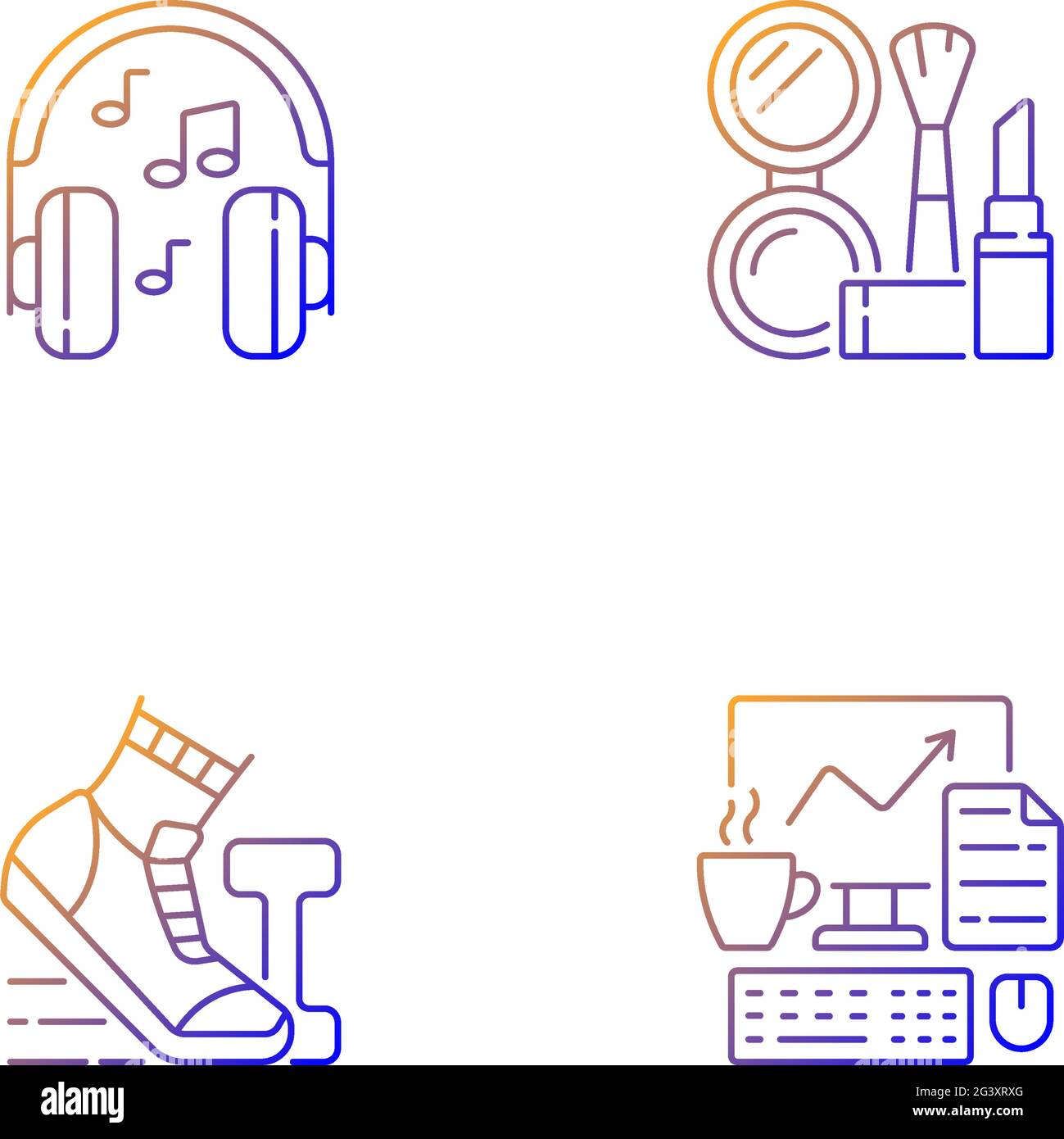 Everyday office worker routine gradient linear vector icons set Stock Vector