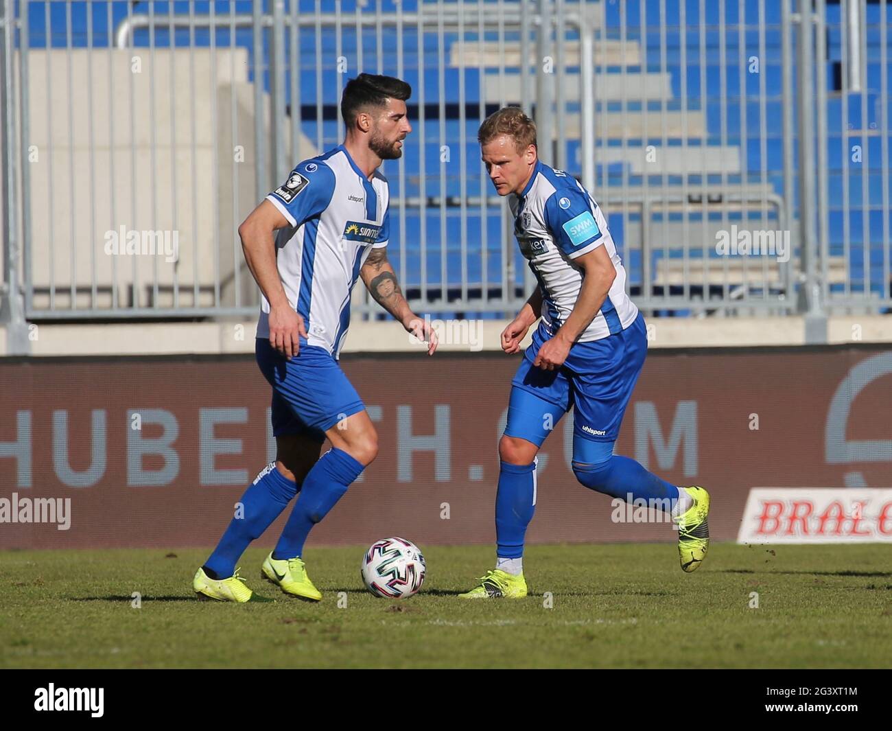 Soccer player JÃ¼rgen Gjasula and SÃ¶ren Bertram 1st FC Magdeburg DFB 3rd league season 2020-21 Stock Photo