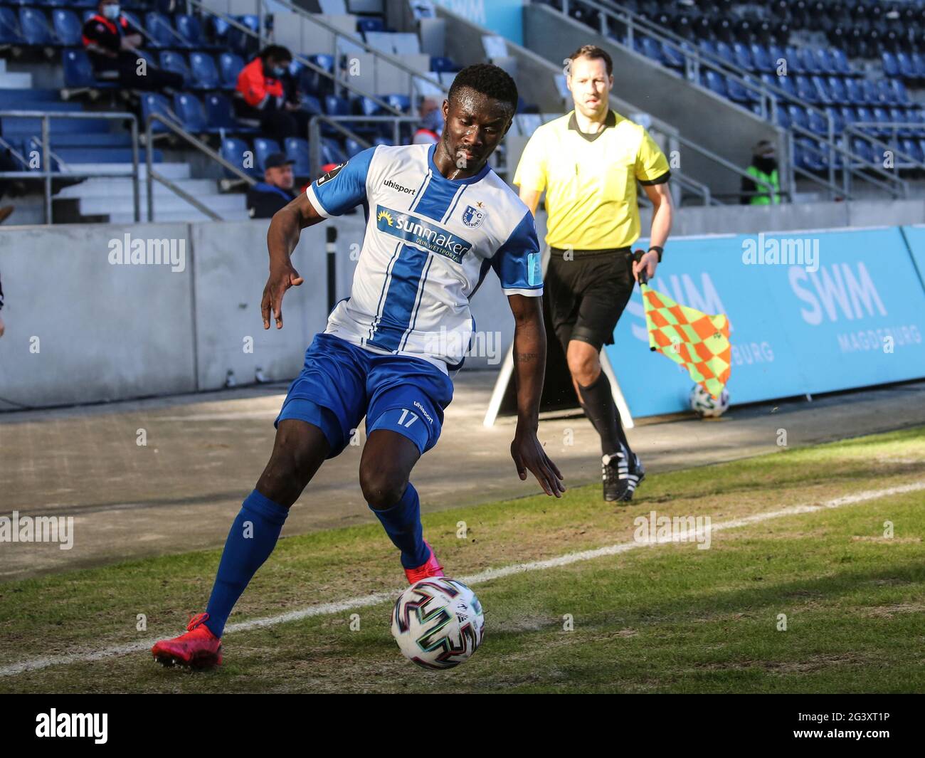 German-Ghanaian footballer Sirlord Conteh 1st FC Magdeburg DFB 3rd league season 2020-21 Stock Photo