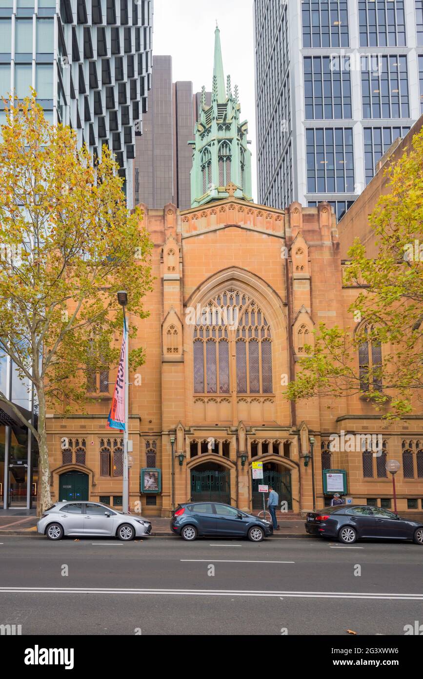 St Stephen's Uniting Church in Macquarie Street, Sydney, Australia is one of only three remaining inter-war Gothic style large churches in Sydney. Stock Photo