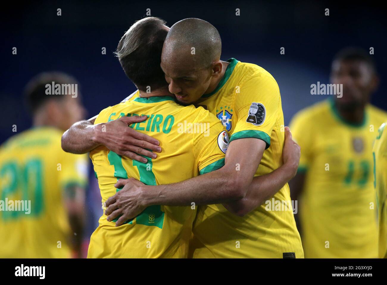 Rio De Janeiro Brazil June 17 Everton Ribeiro Of Brazil Celebrates After Scores His Gol With His Team Mates Fabinho During The Match Between Brazil And Peru As Part Of