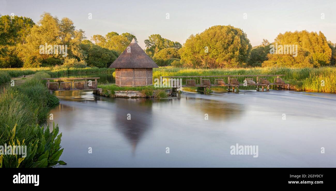 Eel traps on the River Test at Longstock Stock Photo Alamy
