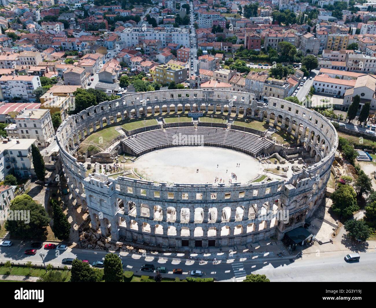 Aerial view from the Roman amphitheater Pula Arena, Pula, Istria, Croatia, Europe Stock Photo