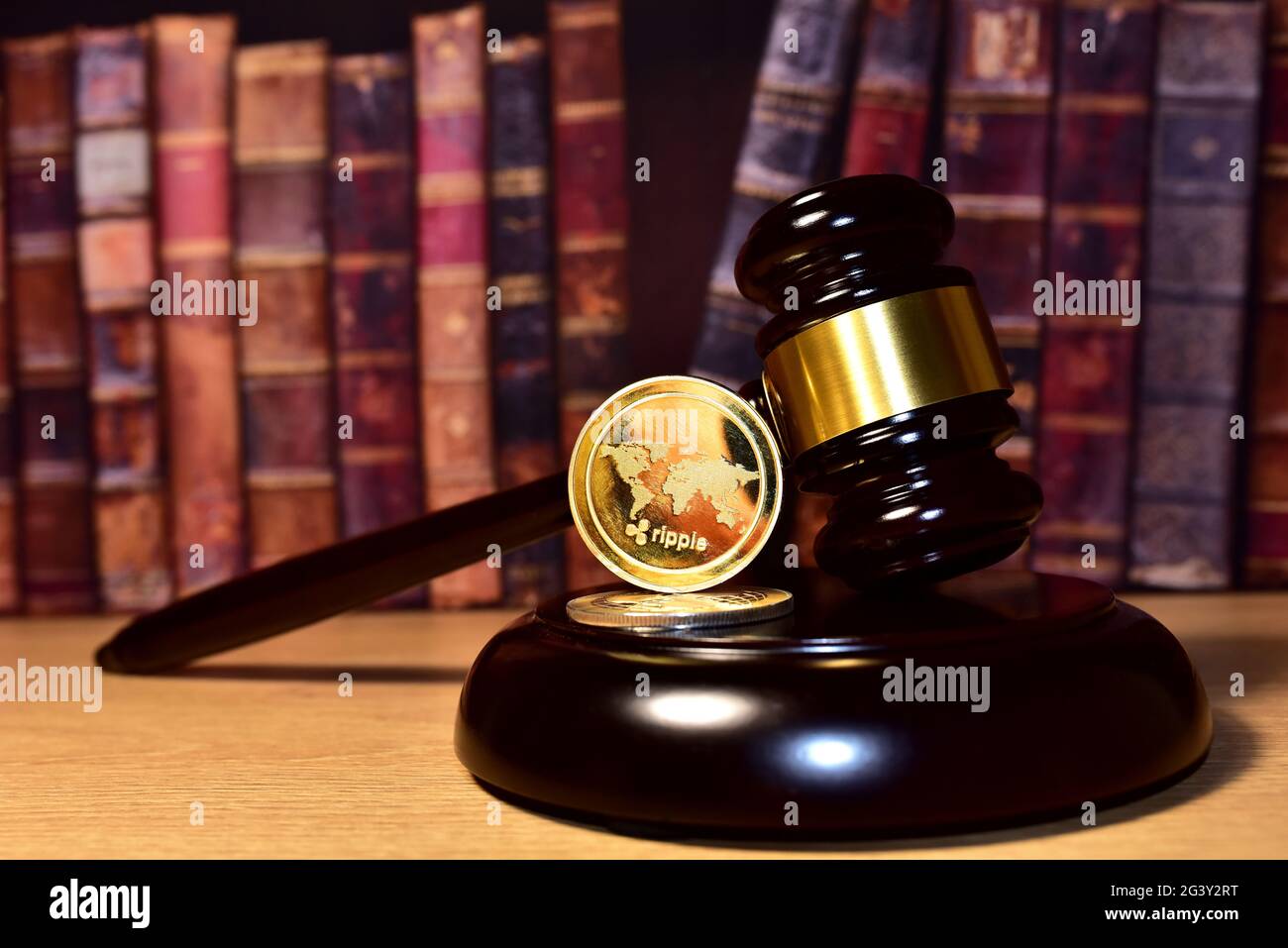 Judge hammer and XRP crypto coin. Justice courtroom. Ripple demands Bitcoin  and Ethereum docs from SEC amid legal fight. Delist сryptocurrency trading  Stock Photo - Alamy