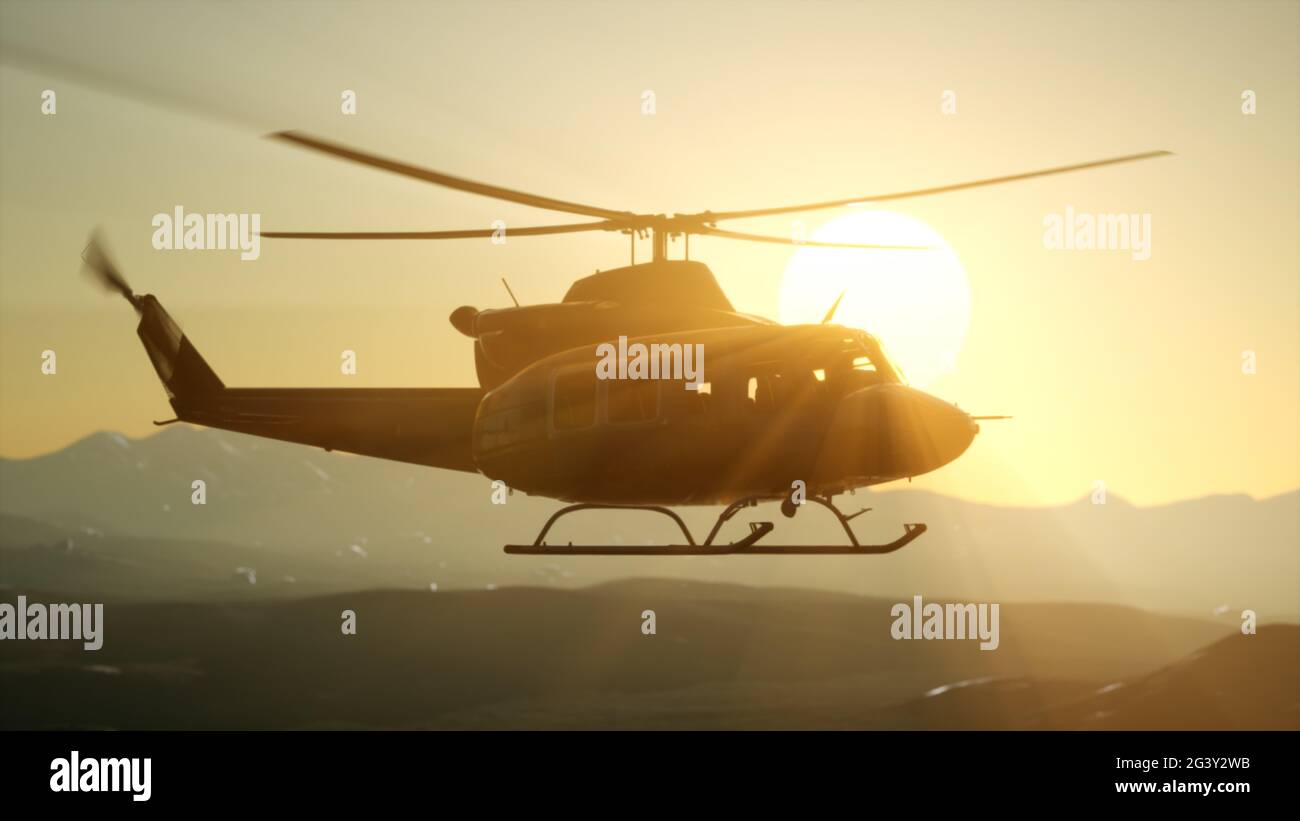 8K Slow Motion United States military helicopter in Vietnam Stock Photo