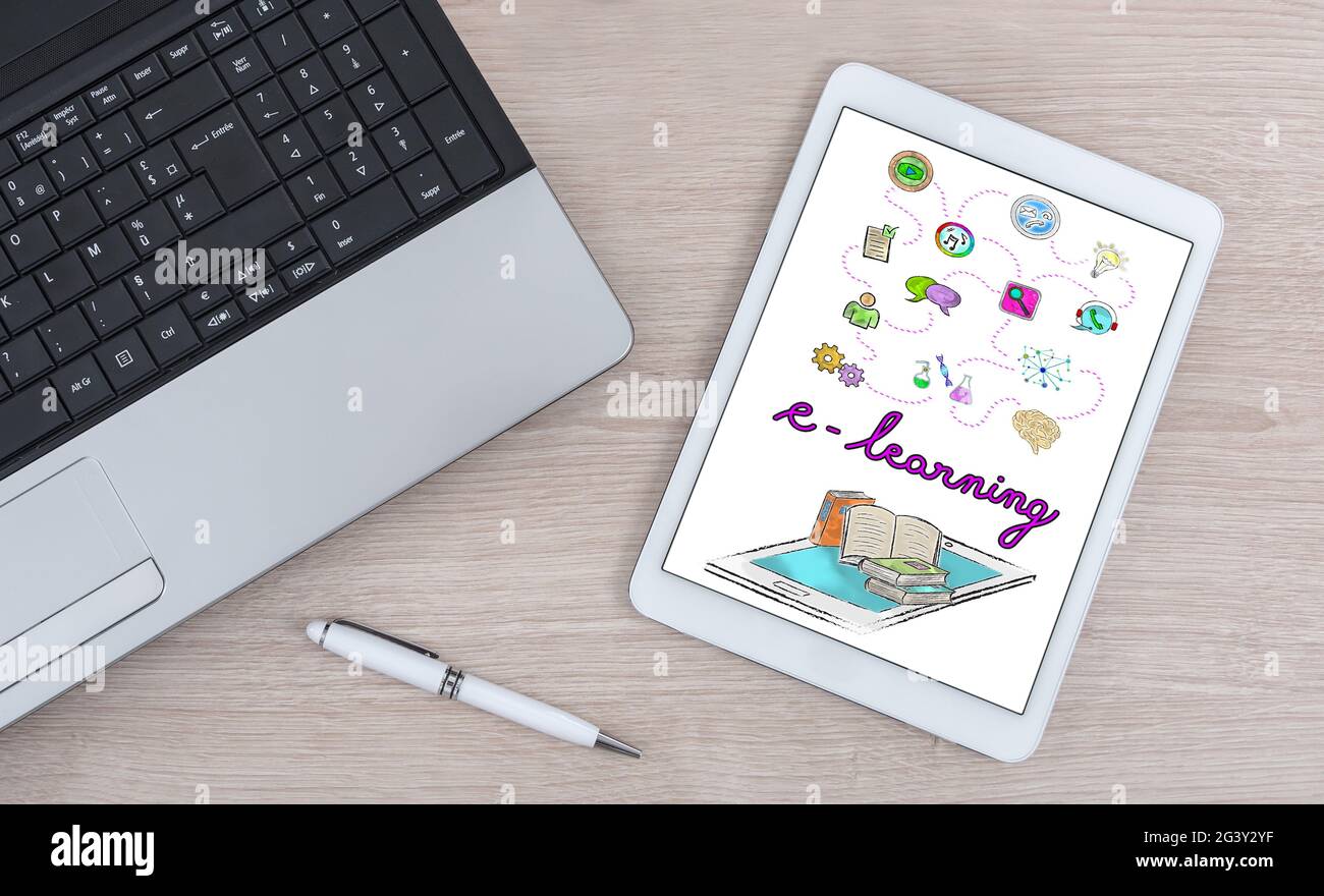 E-learning concept shown on a digital tablet Stock Photo - Alamy